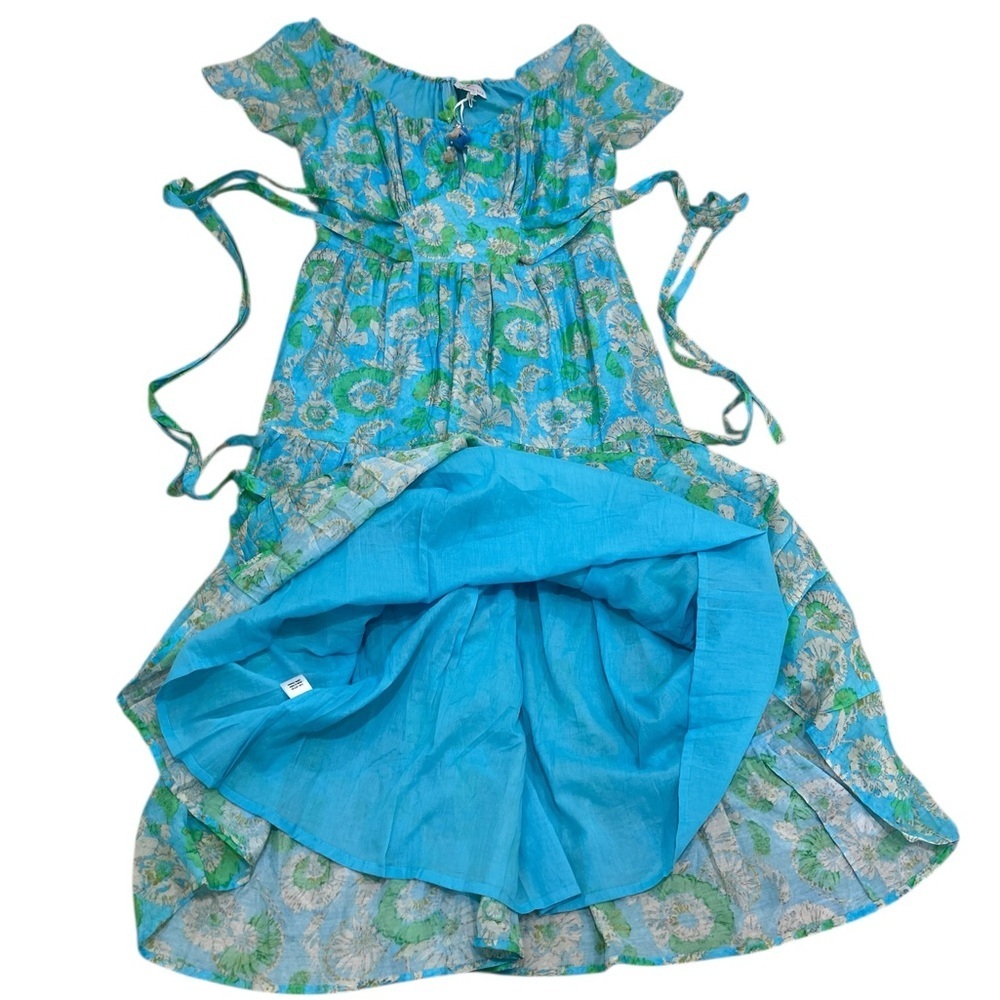 NWT Bella tu Nina Flutter-Sleeve Tie-Waist Maxi Dress Aqua Green Floral medium - Picture 12 of 16